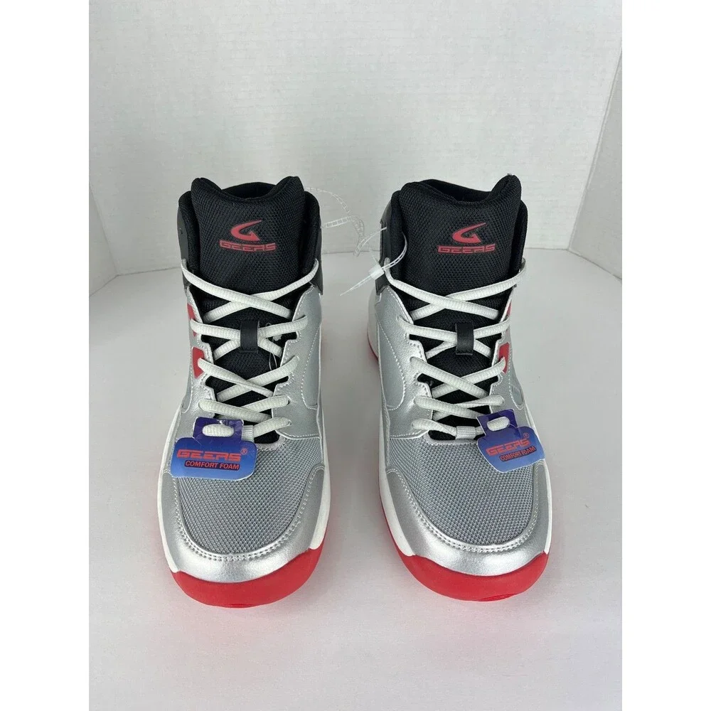 GEERS Men’s High Top Athletic Sneakers Silver Red Comfort Foam Size 11 retro